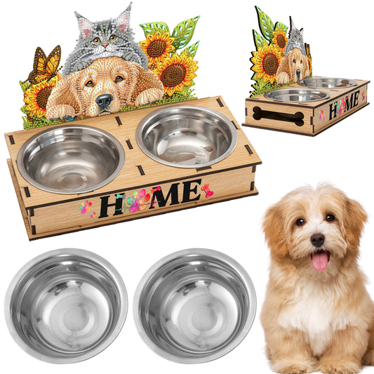 5D DIY Diamond Painting Water Feeder Diamond Art Dog Bowl for Small Medium Pets