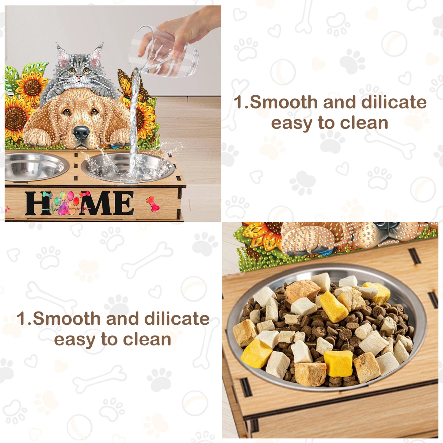 5D DIY Diamond Painting Water Feeder Diamond Art Dog Bowl for Small Medium Pets
