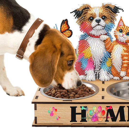 5D DIY Diamond Painting Water Feeder Diamond Art Dog Bowl for Small Medium Pets