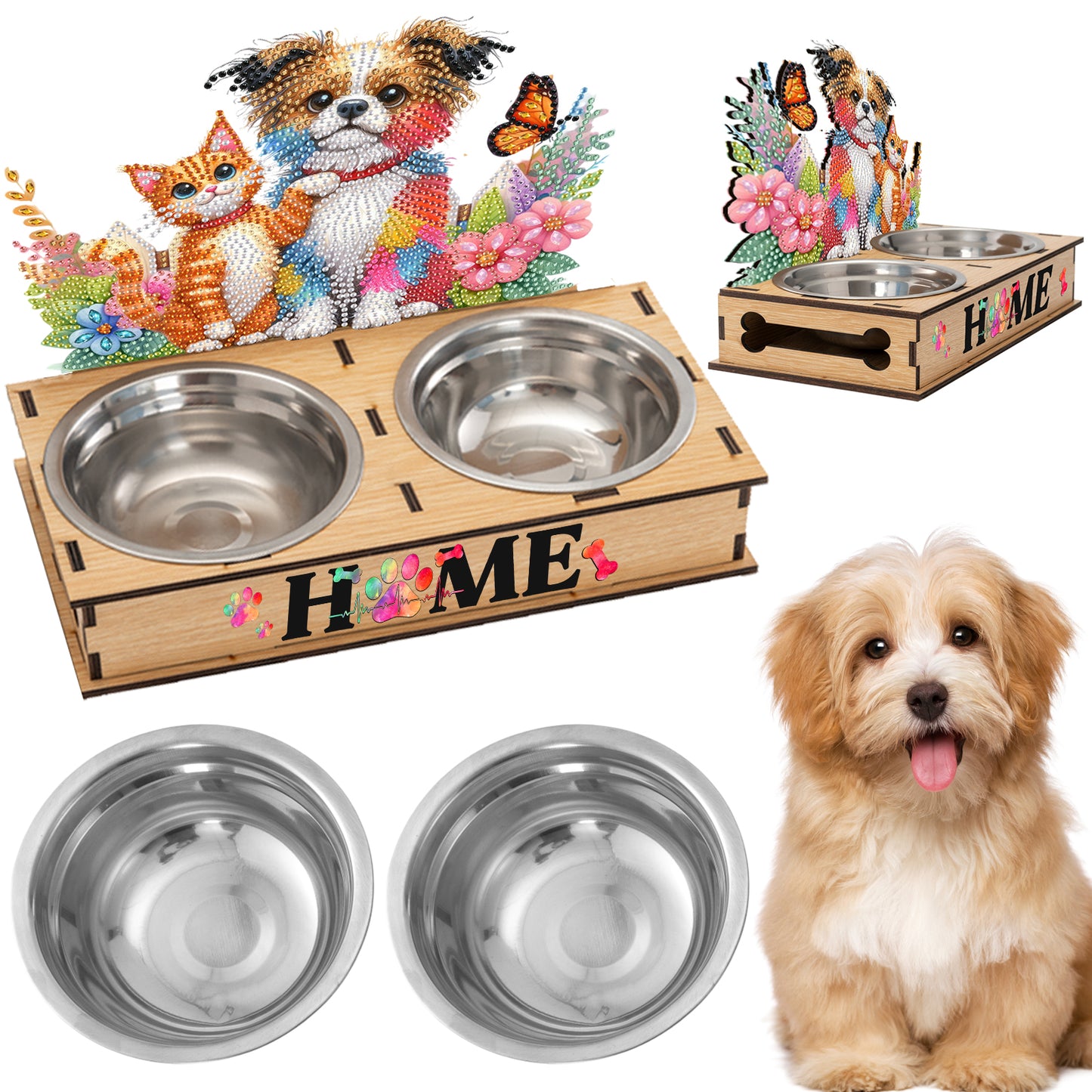 5D DIY Diamond Painting Water Feeder Diamond Art Dog Bowl for Small Medium Pets