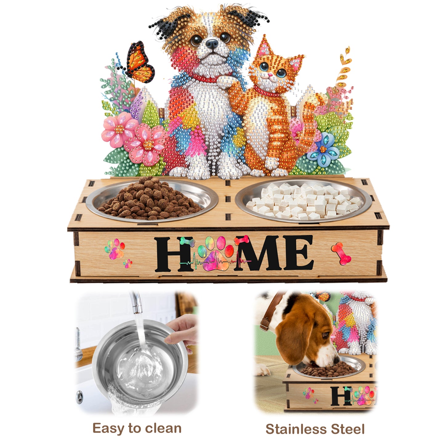 5D DIY Diamond Painting Water Feeder Diamond Art Dog Bowl for Small Medium Pets