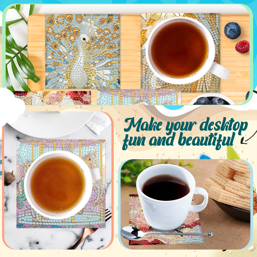 6Pcs Wooden Beautiful Pattern DIY Diamond Painting Coaster Art with Storage Rack