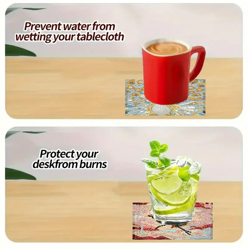 6Pcs Wooden Beautiful Pattern DIY Diamond Painting Coaster Art with Storage Rack