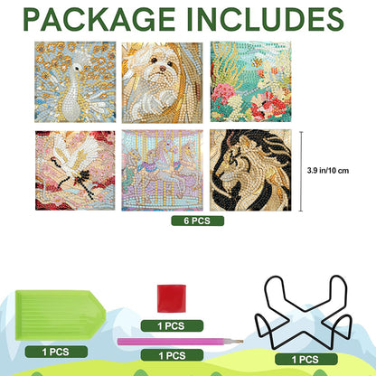 6Pcs Wooden Beautiful Pattern DIY Diamond Painting Coaster Art with Storage Rack