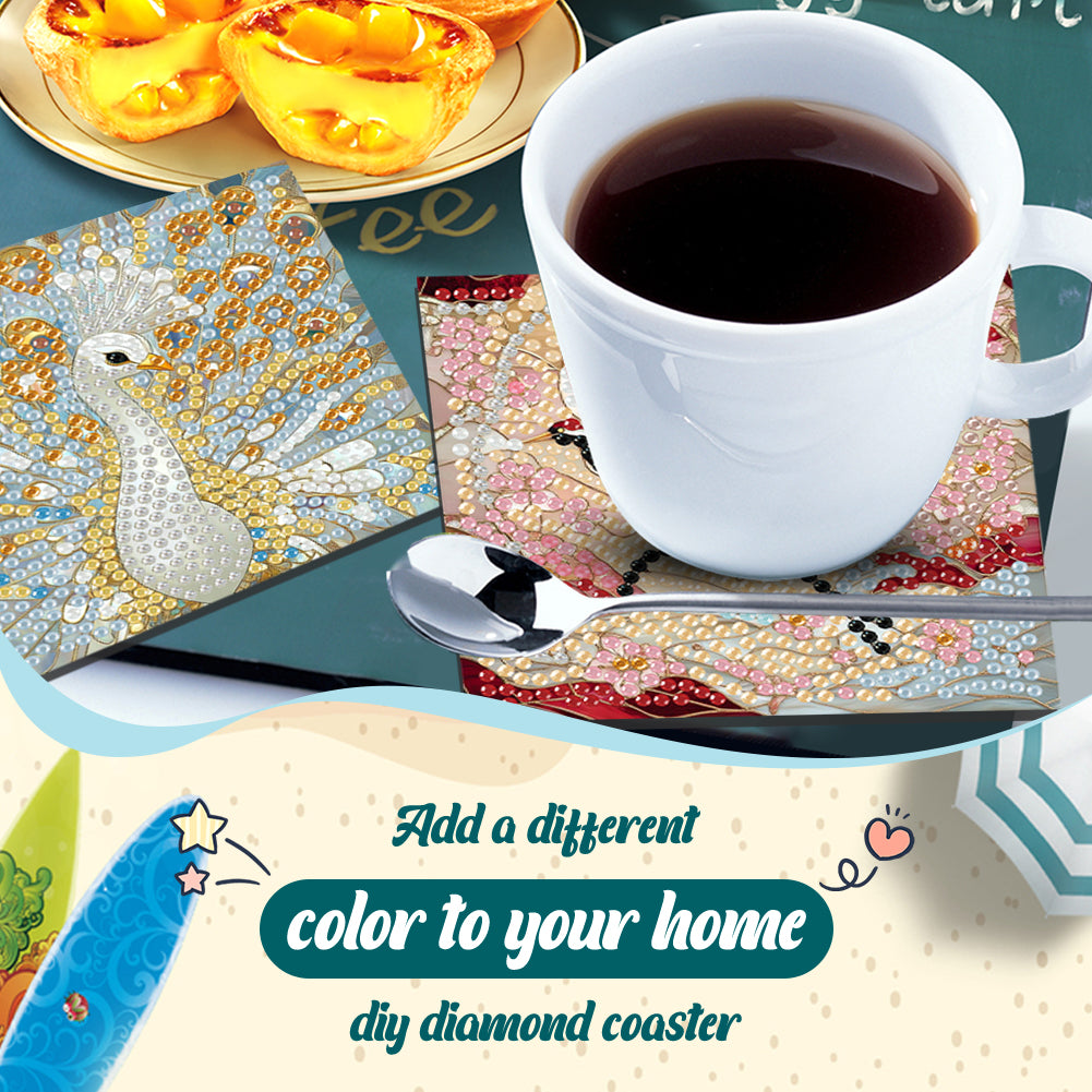 6Pcs Wooden Beautiful Pattern DIY Diamond Painting Coaster Art with Storage Rack