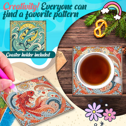 6Pcs Wooden Beautiful Pattern DIY Diamond Painting Coaster Art with Storage Rack