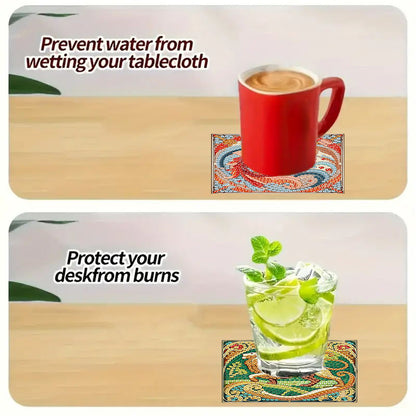 6Pcs Wooden Beautiful Pattern DIY Diamond Painting Coaster Art with Storage Rack