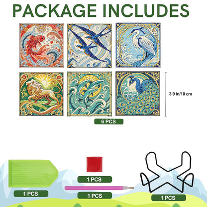 6Pcs Wooden Beautiful Pattern DIY Diamond Painting Coaster Art with Storage Rack