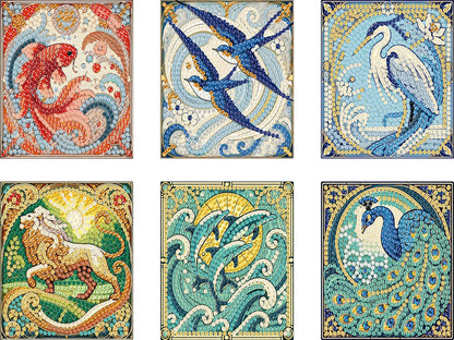 6Pcs Wooden Beautiful Pattern DIY Diamond Painting Coaster Art with Storage Rack