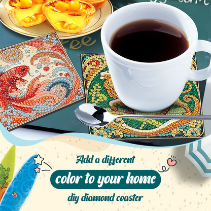 6Pcs Wooden Beautiful Pattern DIY Diamond Painting Coaster Art with Storage Rack