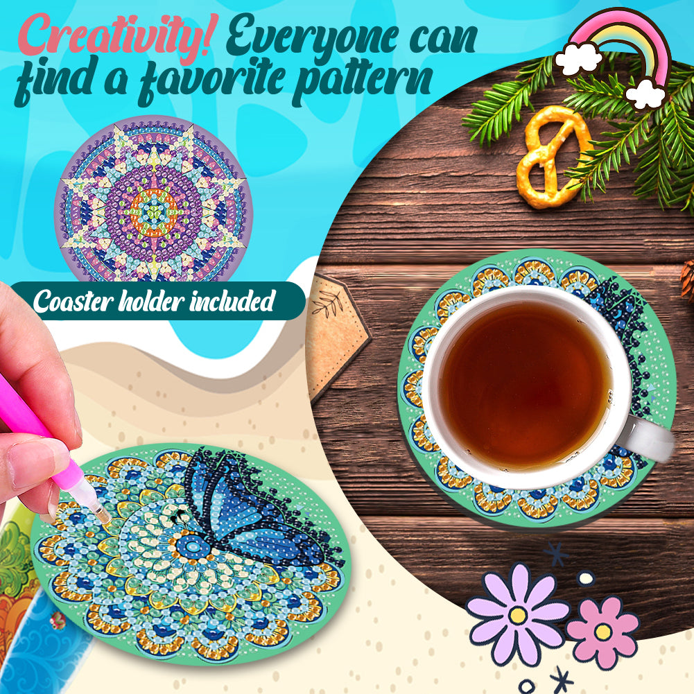 6Pcs Wooden Beautiful Pattern DIY Diamond Painting Coaster Art with Storage Rack