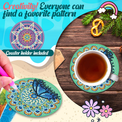 6Pcs Wooden Beautiful Pattern DIY Diamond Painting Coaster Art with Storage Rack