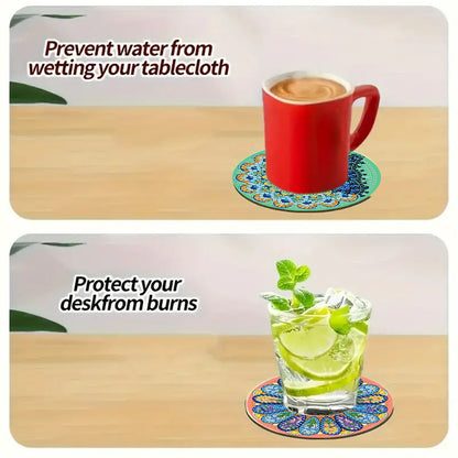 6Pcs Wooden Beautiful Pattern DIY Diamond Painting Coaster Art with Storage Rack