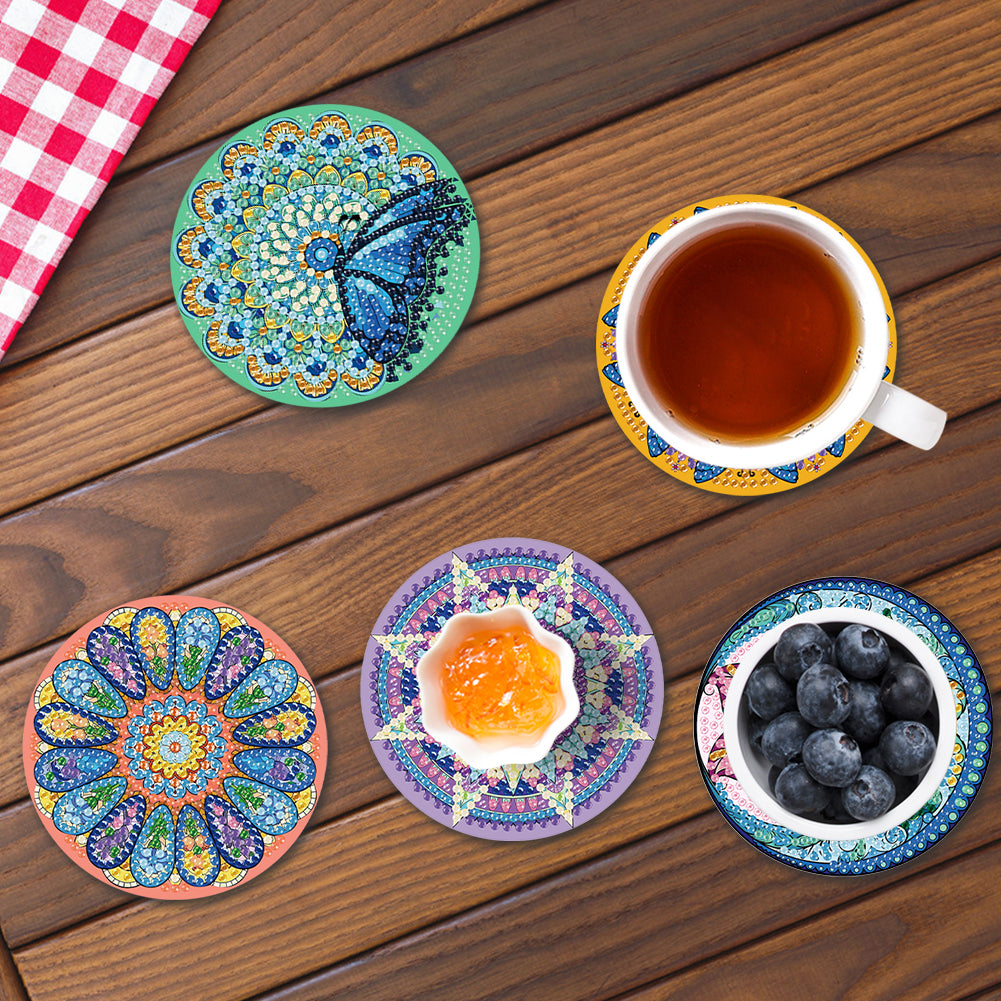 6Pcs Wooden Beautiful Pattern DIY Diamond Painting Coaster Art with Storage Rack