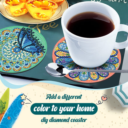 6Pcs Wooden Beautiful Pattern DIY Diamond Painting Coaster Art with Storage Rack