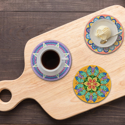 6Pcs Wooden Beautiful Pattern DIY Diamond Painting Coaster Art with Storage Rack