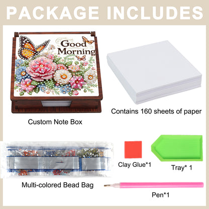 Wooden 5D Diamond Painting Kit Note Box with 160 Sheets Diamond Art Notepad Box