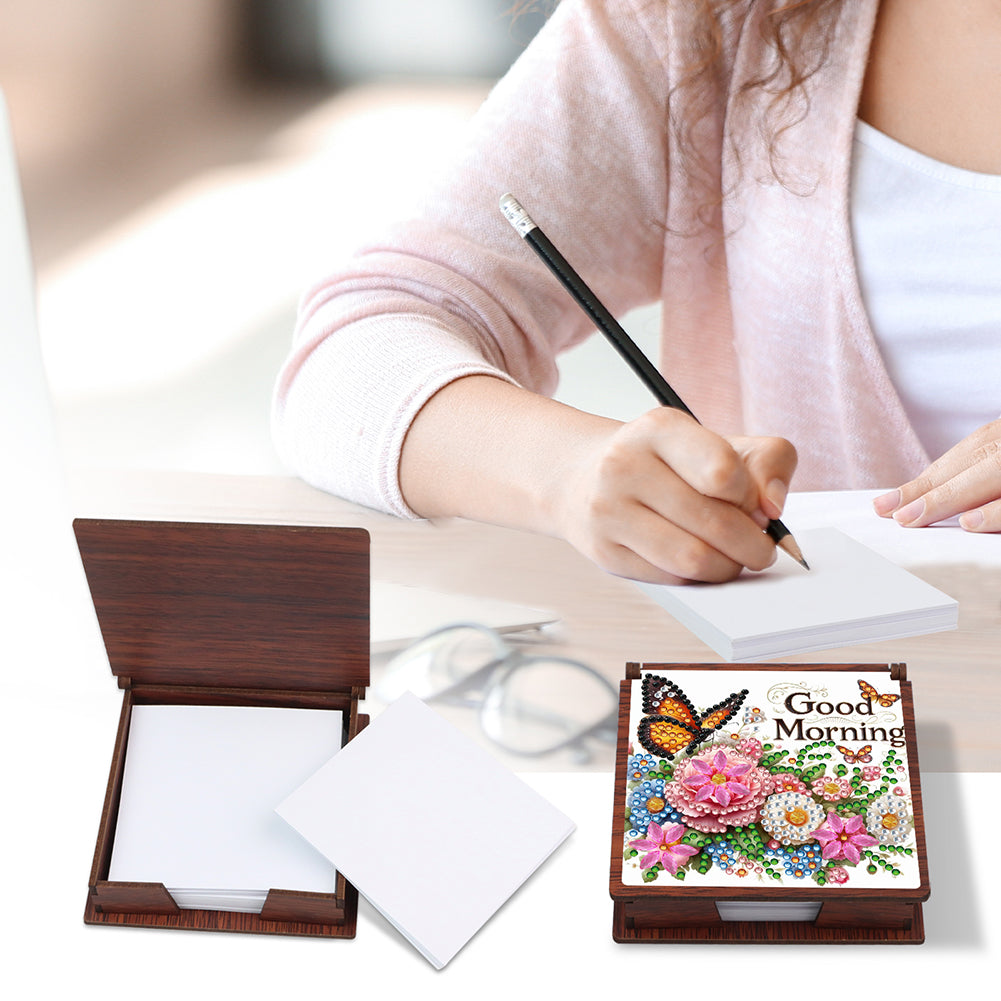 Wooden 5D Diamond Painting Kit Note Box with 160 Sheets Diamond Art Notepad Box