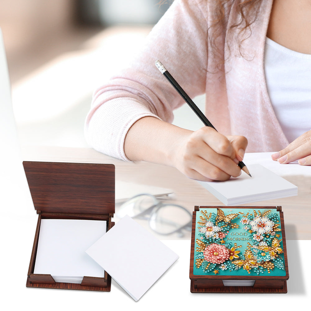 Wooden 5D Diamond Painting Kit Note Box with 160 Sheets Diamond Art Notepad Box