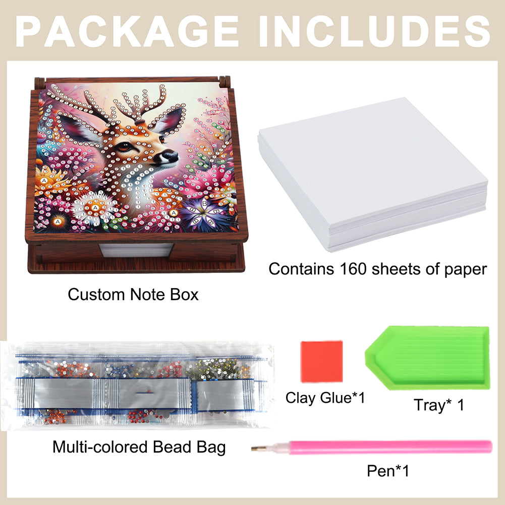 Wooden 5D Diamond Painting Kit Note Box with 160 Sheets Diamond Art Notepad Box