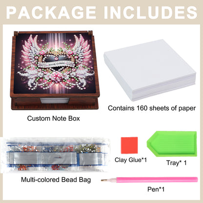 Wooden 5D Diamond Painting Kit Note Box with 160 Sheets Diamond Art Notepad Box