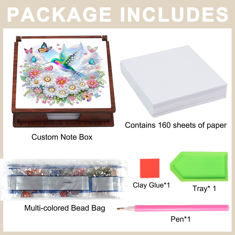Wooden 5D Diamond Painting Kit Note Box with 160 Sheets Diamond Art Notepad Box
