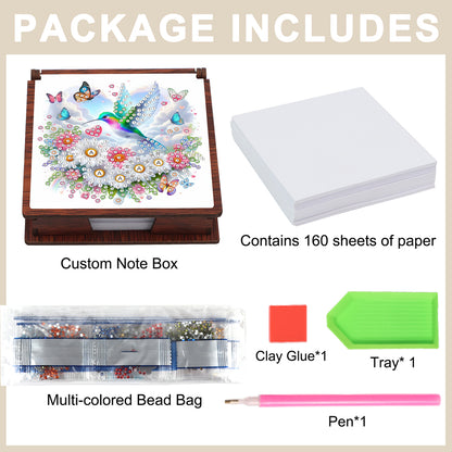 Wooden 5D Diamond Painting Kit Note Box with 160 Sheets Diamond Art Notepad Box