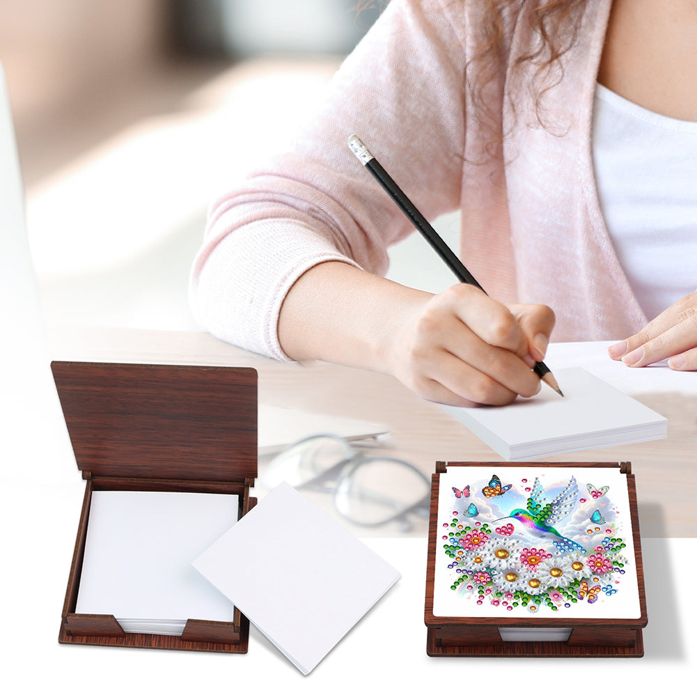 Wooden 5D Diamond Painting Kit Note Box with 160 Sheets Diamond Art Notepad Box
