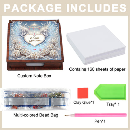 Wooden 5D Diamond Painting Kit Note Box with 160 Sheets Diamond Art Notepad Box