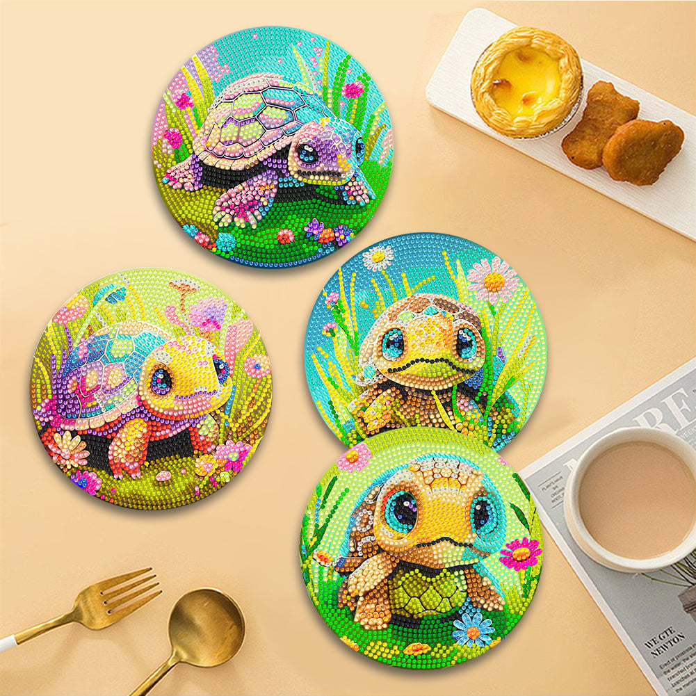 4 Pcs Wooden Diamond Painting Placemats with Holder Round Diamond Art Table Mats