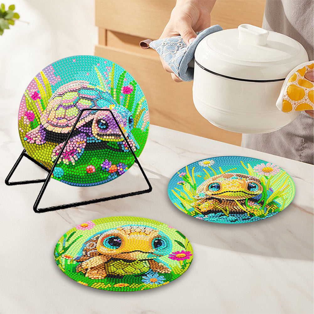 4 Pcs Wooden Diamond Painting Placemats with Holder Round Diamond Art Table Mats
