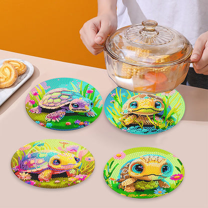 4 Pcs Wooden Diamond Painting Placemats with Holder Round Diamond Art Table Mats