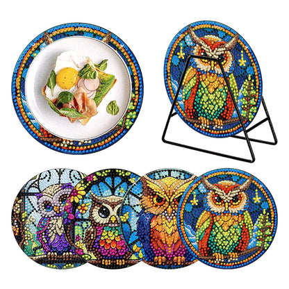 4 Pcs Wooden Diamond Painting Placemats with Holder Round Diamond Art Table Mats