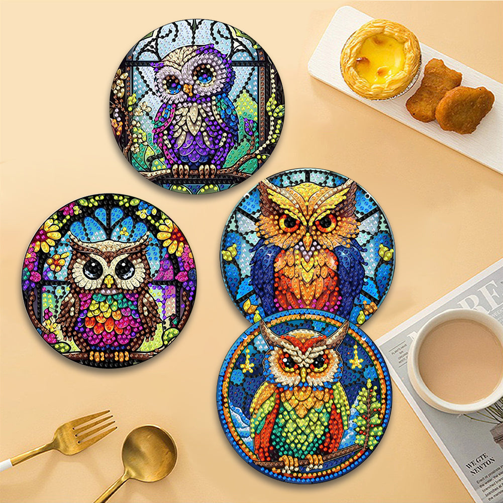 4 Pcs Wooden Diamond Painting Placemats with Holder Round Diamond Art Table Mats
