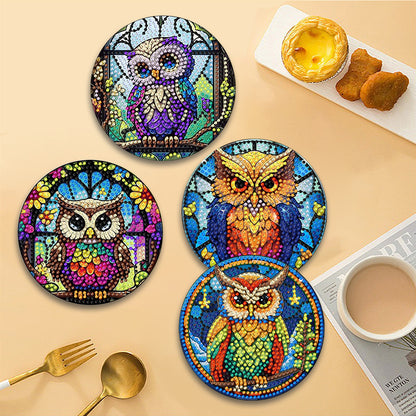 4 Pcs Wooden Diamond Painting Placemats with Holder Round Diamond Art Table Mats