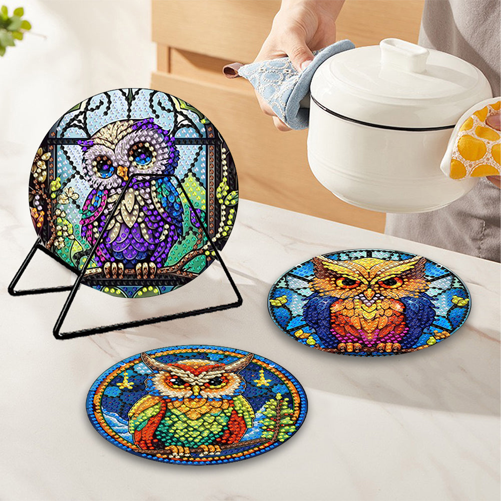 4 Pcs Wooden Diamond Painting Placemats with Holder Round Diamond Art Table Mats