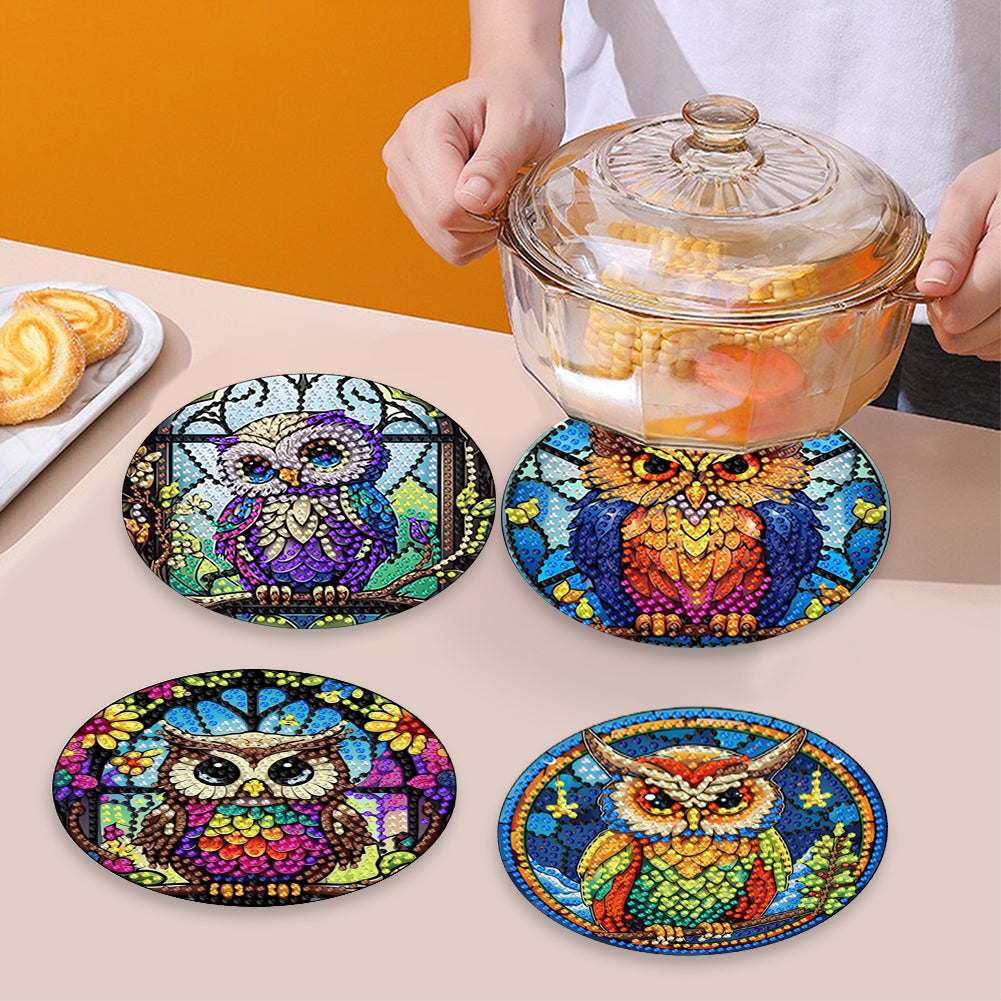 4 Pcs Wooden Diamond Painting Placemats with Holder Round Diamond Art Table Mats
