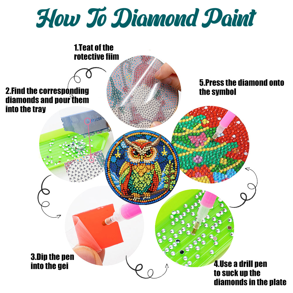 4 Pcs Wooden Diamond Painting Placemats with Holder Round Diamond Art Table Mats
