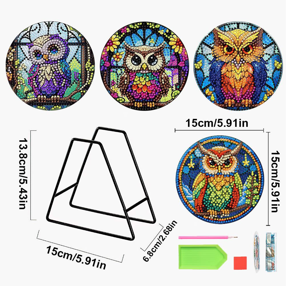 4 Pcs Wooden Diamond Painting Placemats with Holder Round Diamond Art Table Mats