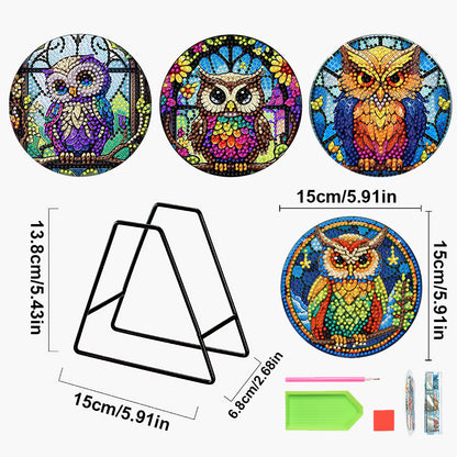 4 Pcs Wooden Diamond Painting Placemats with Holder Round Diamond Art Table Mats
