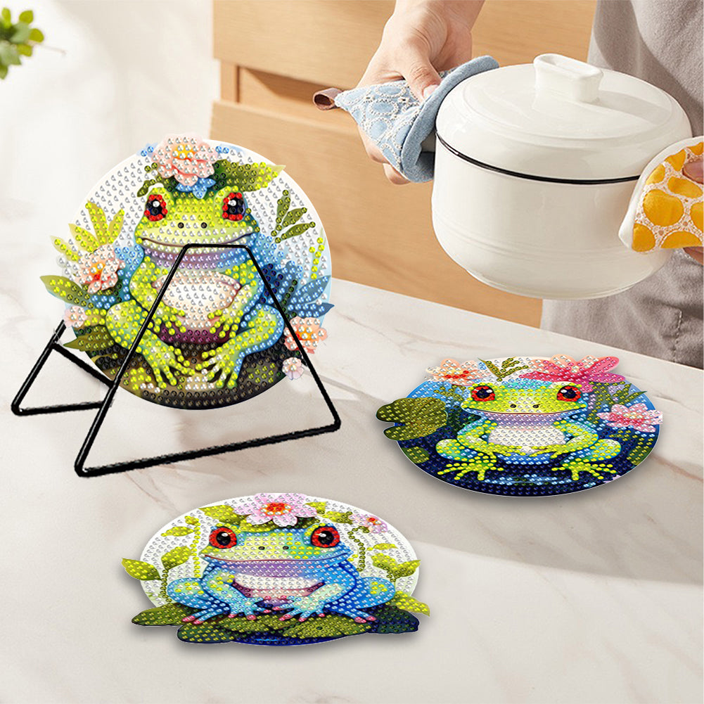 4 Pcs Wooden Diamond Painting Placemats with Holder Round Diamond Art Table Mats