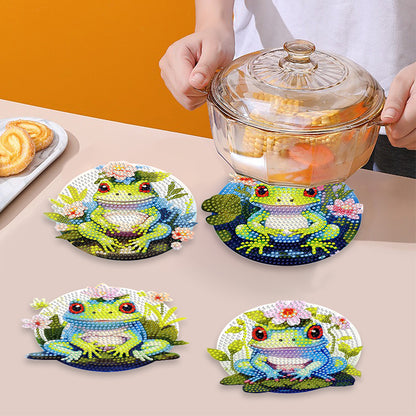 4 Pcs Wooden Diamond Painting Placemats with Holder Round Diamond Art Table Mats