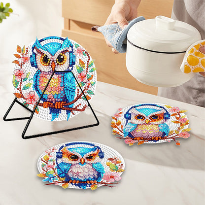 4 Pcs Wooden Diamond Painting Placemats with Holder Round Diamond Art Table Mats