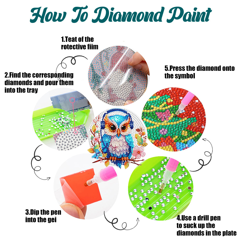 4 Pcs Wooden Diamond Painting Placemats with Holder Round Diamond Art Table Mats