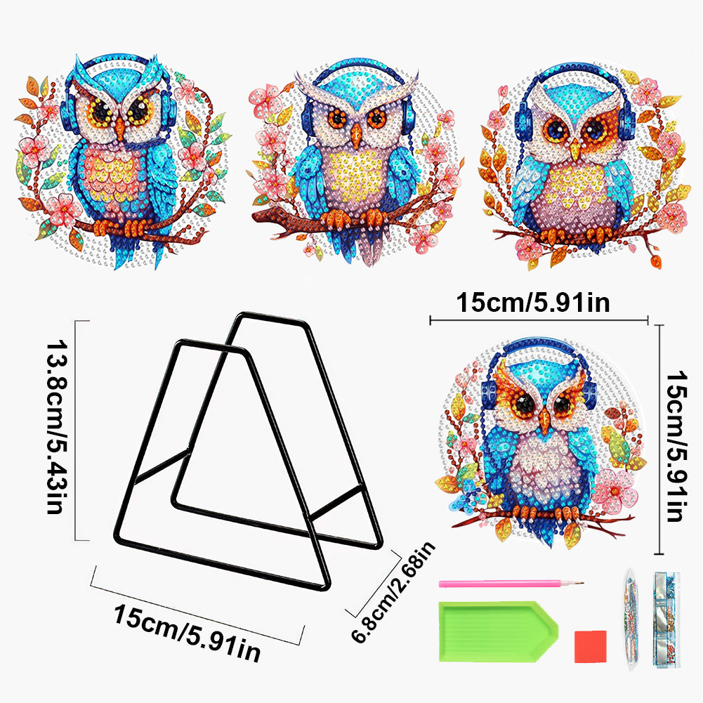 4 Pcs Wooden Diamond Painting Placemats with Holder Round Diamond Art Table Mats