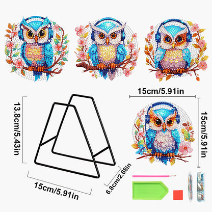 4 Pcs Wooden Diamond Painting Placemats with Holder Round Diamond Art Table Mats