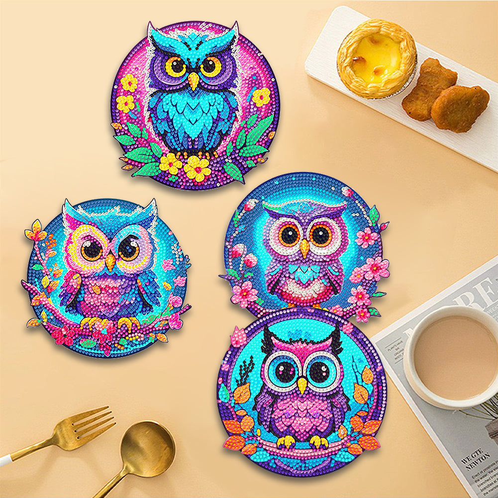 4 Pcs Wooden Diamond Painting Placemats with Holder Round Diamond Art Table Mats