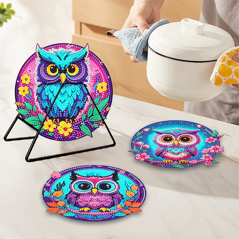 4 Pcs Wooden Diamond Painting Placemats with Holder Round Diamond Art Table Mats