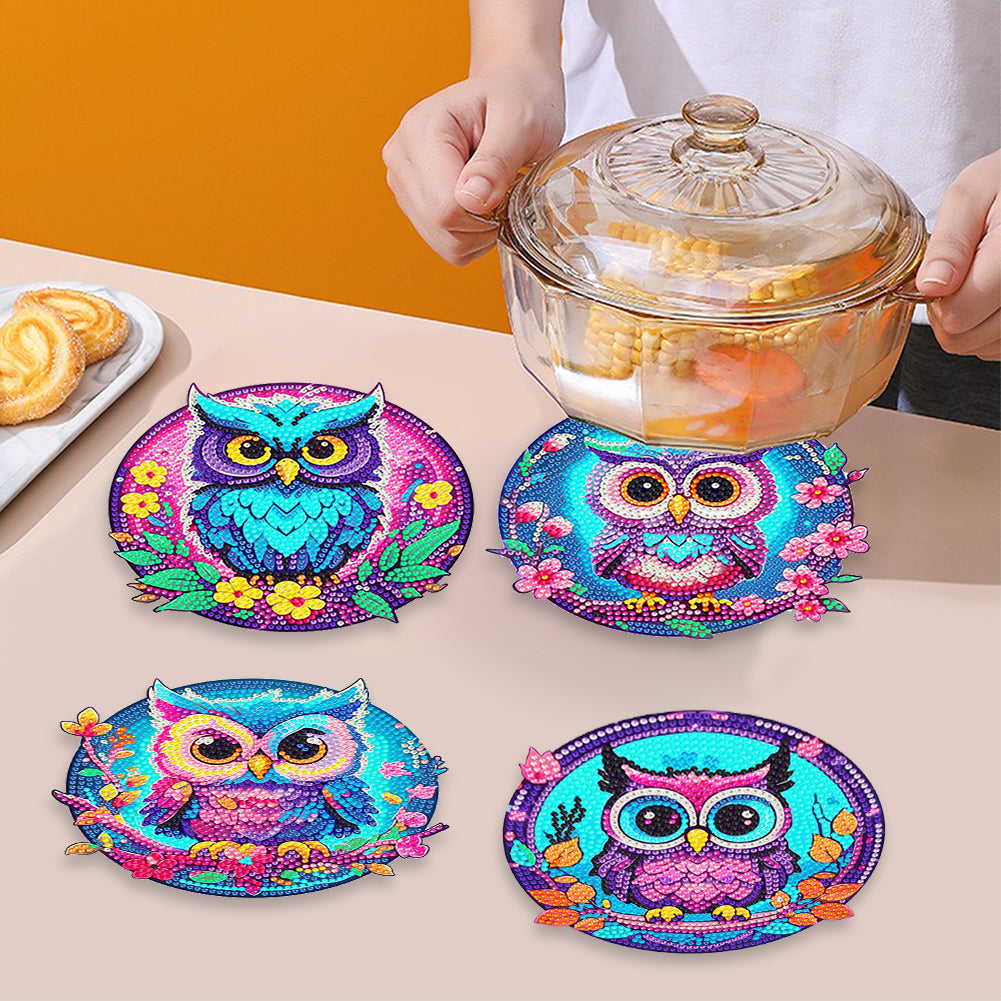 4 Pcs Wooden Diamond Painting Placemats with Holder Round Diamond Art Table Mats