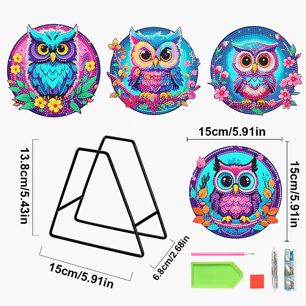 4 Pcs Wooden Diamond Painting Placemats with Holder Round Diamond Art Table Mats